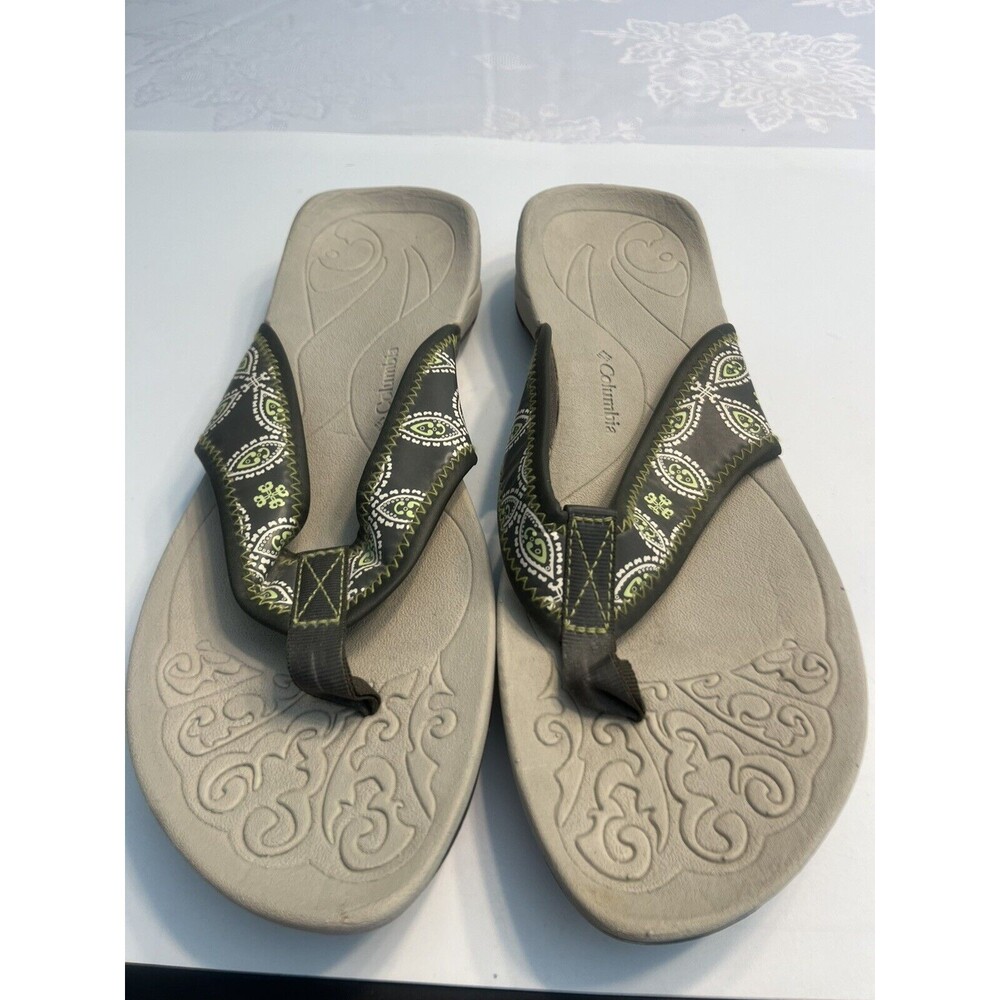 Columbia Sun Goddess Green Beige Flat  Thing Sandal Flip Flop Women’s 10